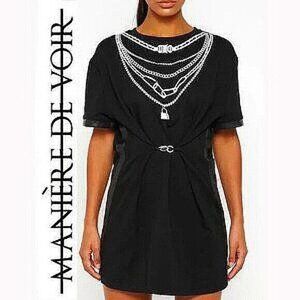 💥EDGY CHIC💥Manière De Voir  CHAIN NECKLACE DETAIL T-SHIRT DRESS
